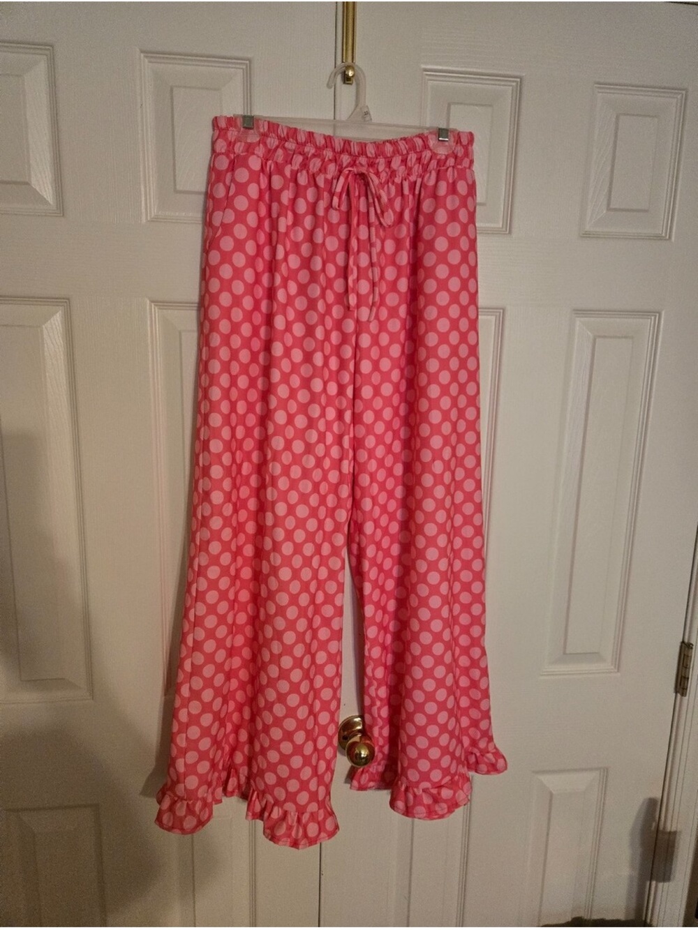 Pink Polka Dot Wide-Leg Ruffle Hem Pants Bloomer style